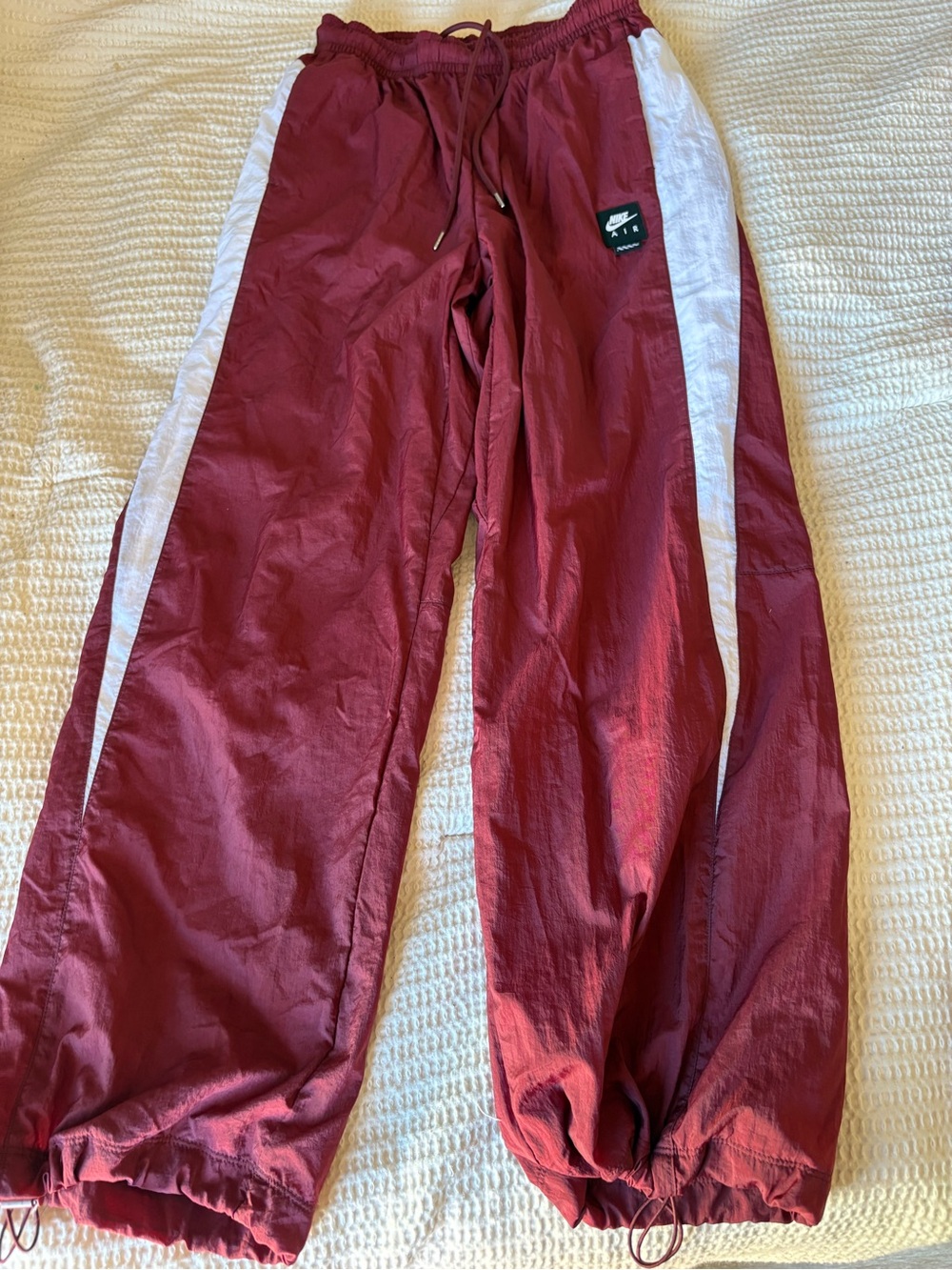 Nike Maroon Track Pants with White Side Panels